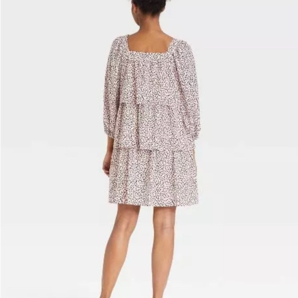 Who What Wear Womens Ruffle Dress Med Mini Bishop Sleeve Tiered Pink Black - Picture 2 of 7